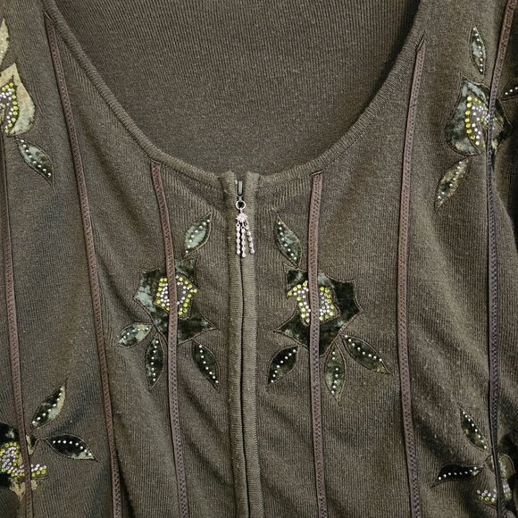 Juliette Womens Green Embroidered Zip-Up Sweater With Beaded Details XXL - Picture 5 of 12